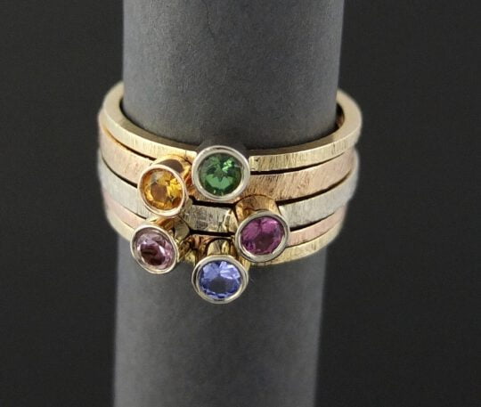 komplet 5 złotych pierścionków sweet dreams, złoty pierścionek modułowy z kolorowymi kamieniami szlachetnymi