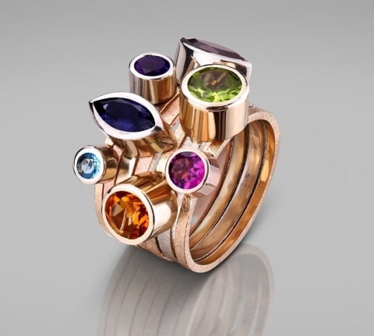 pierścionek modułowy z kolorowymi kamieniami szlachetnymi