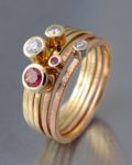 komplet pierścionków z różowym turmalinem i brylantami