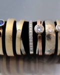 zestaw złotych pierścionków z brylantami
