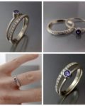 zestaw pierścionek z tanzanitem i obrączka z diamentami
