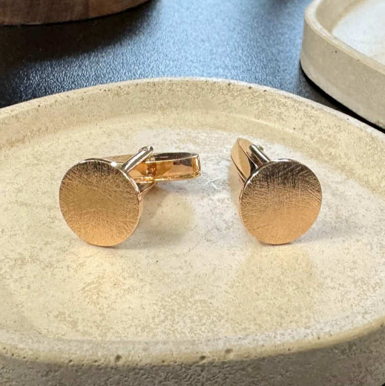 BIZOE złote spinki do mankietów do koszuli z żółtego złota 585 fakturowane okrągłe unisex męskie damskie